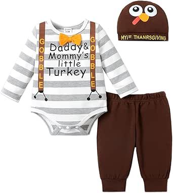 PATPAT Newborn Baby Boy Clothes Long Sleeve Romper and Pants Infant Toddler Fall Winter Outfits Set