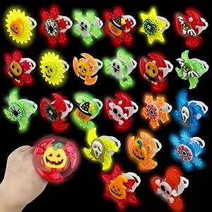 Jofan 24 Pack Halloween Light Up Spinner Rings Toys for Kids Boys Girls Halloween Party Favors Halloween Treat Bags Gifts